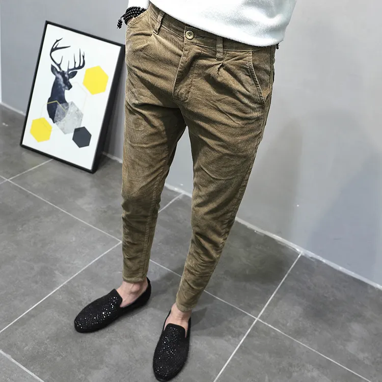 休闲裤男款修身小脚韩版纯色百搭2025秋季时尚潮流灯芯绒高端长裤