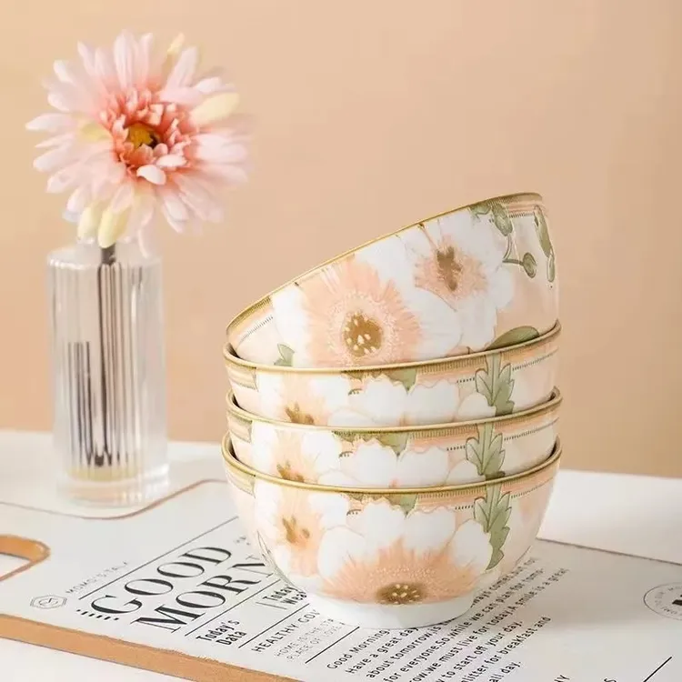 轻奢家用山茶花4.5英寸碗10个装