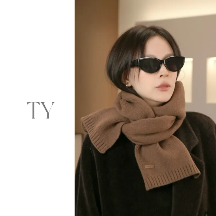 太一2025韩国东大门原单100%羊毛围巾针织纯色围脖秋冬加厚百搭