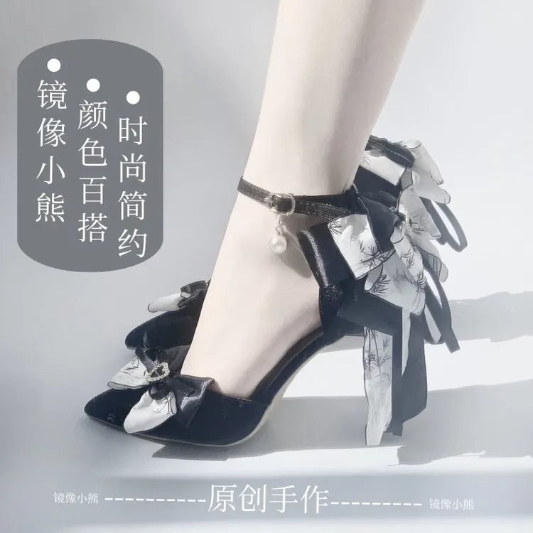 镜像小熊原创新中式国风高跟鞋Lolita水墨风洛丽塔鞋百搭马面裙