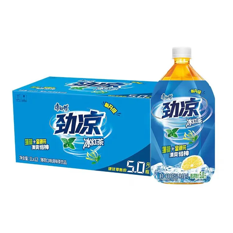 康师傅劲凉冰红茶柠檬薄荷方瓶新品1L*12瓶（新鲜日期火灾）1升