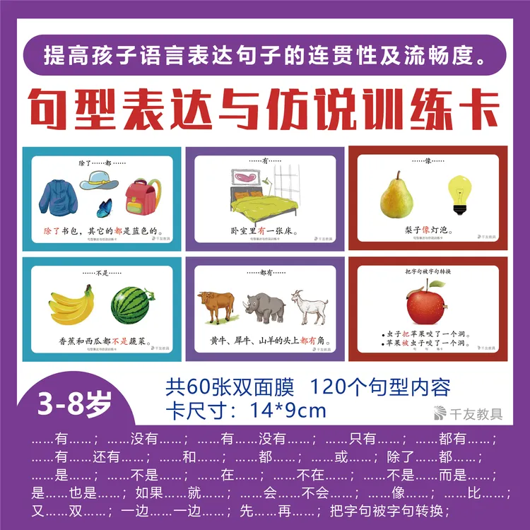 幼儿句型表达与仿说训练卡—提高孩子的语言逻辑性和思维表达能力