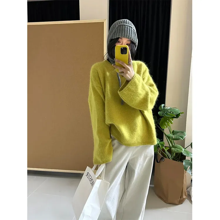 2024秋冬新款时尚韩系洋气减龄慵懒风长袖针织衫女高腰百搭阔腿裤