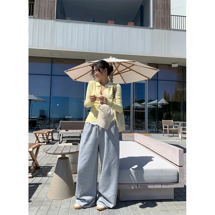 2025秋季新款时尚韩系休闲风设计感针织衫上衣女高腰显瘦阔腿裤