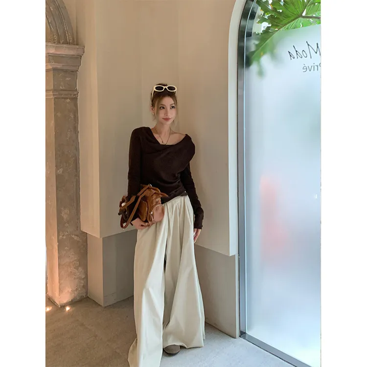 2024秋季新款时尚韩系休闲风气减龄长袖针织衫高腰宽松百搭阔腿裤