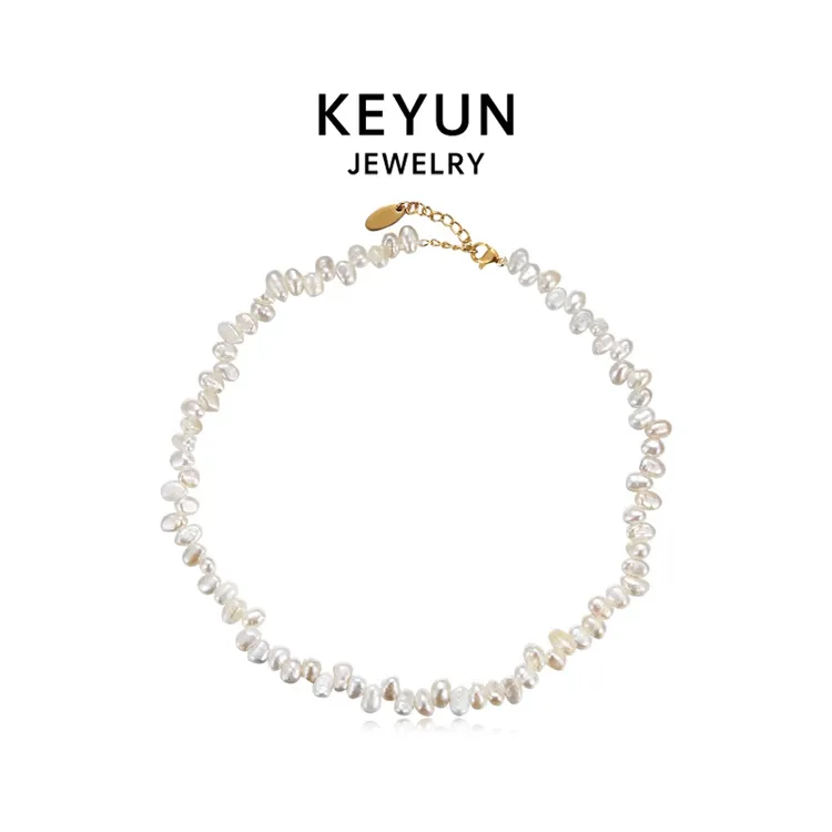 铜合金项链 明星同款错位巴洛克珍珠项链女法式气质小米珠锁骨链