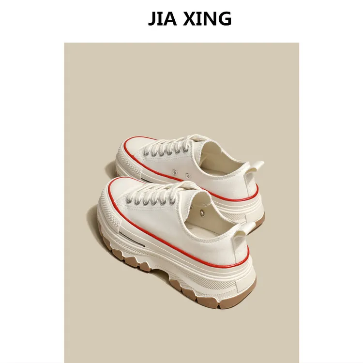 帆布鞋夏季女2025新款春秋厚底增高小众白色红色高低帮超火女鞋