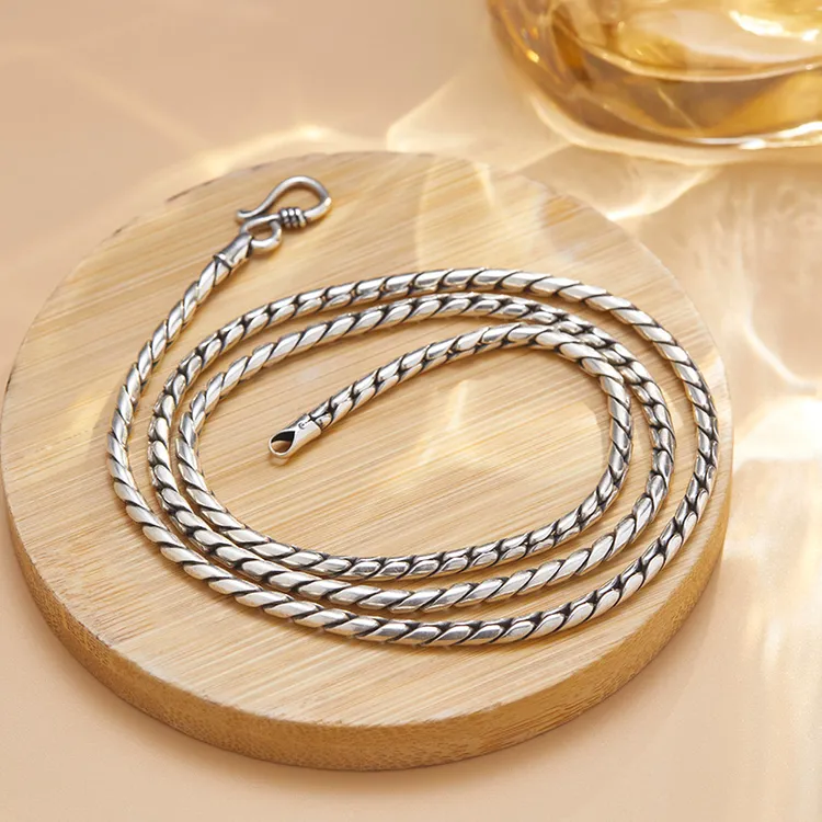 链子925银 男款项链手工百搭复古简约蛇骨链龙骨链个性潮男士时尚