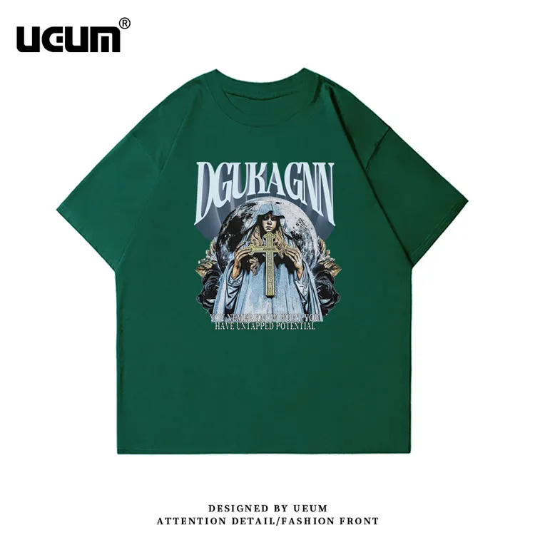 UEUM美式嘻哈复古人物印花短袖T恤男孩ins潮牌女街头宽松纯棉上衣