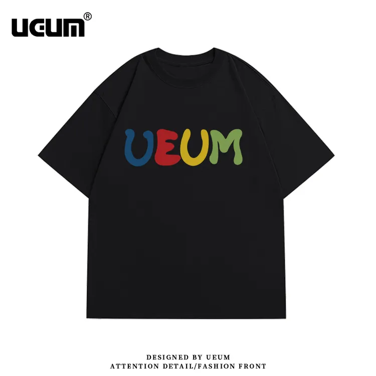 UEUM 重磅纯棉美式时尚情侣夏季宽松潮流印花百搭圆领运动半袖ins