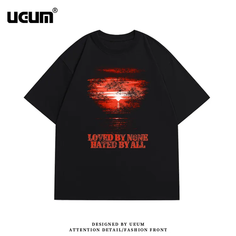 欧美式vibe复古油画印花纯棉短袖男街头夏季嘻哈宽松学院风T恤tee