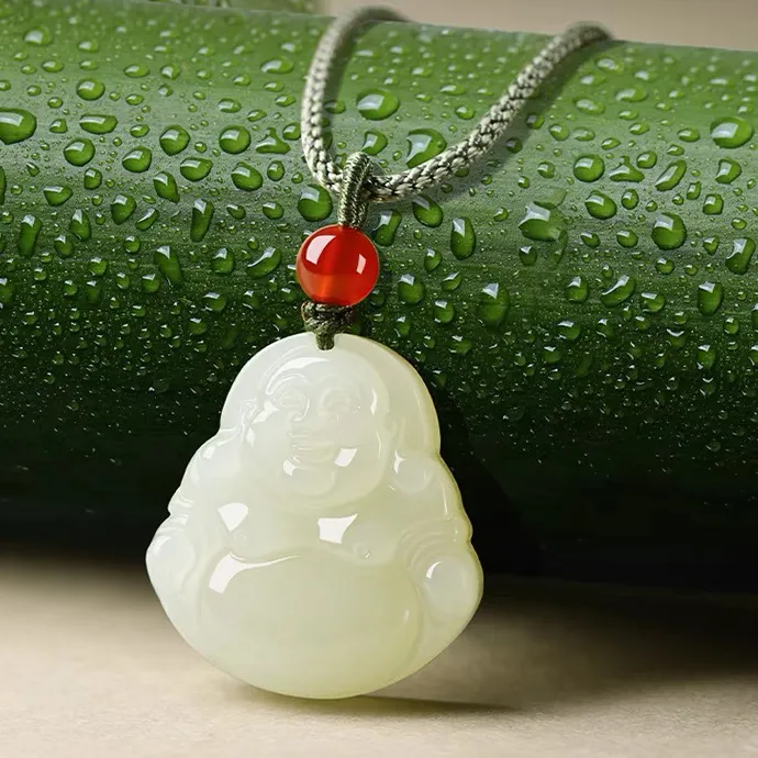 正品保真和田玉弥勒佛吊坠女款玉石佛公笑佛大肚佛佛挂件玉坠项链