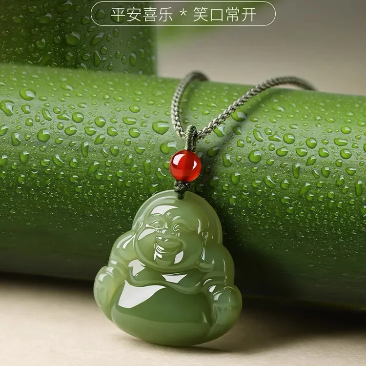 天然和田玉弥勒佛公吊坠女款笑佛大肚佛玉石挂件护身符项链青玉坠