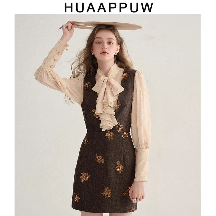 小香风亮片法式富家千金裙衬衫高级感显瘦连衣裙穿搭上衣2024秋冬