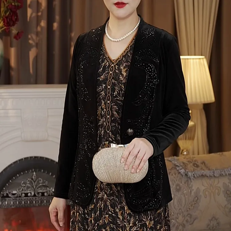 宸妙艳高贵优雅气质丝绒外套时尚百搭显瘦黑色长袖洋气上衣女外套