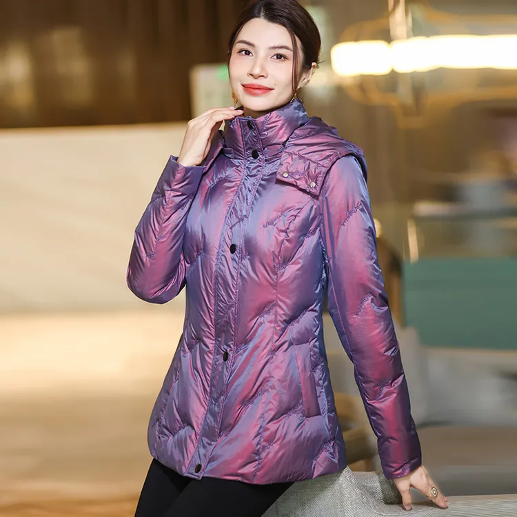 紫色羽绒服女装品牌短款2025冬季新款时尚修身小款白鸭绒外套气质