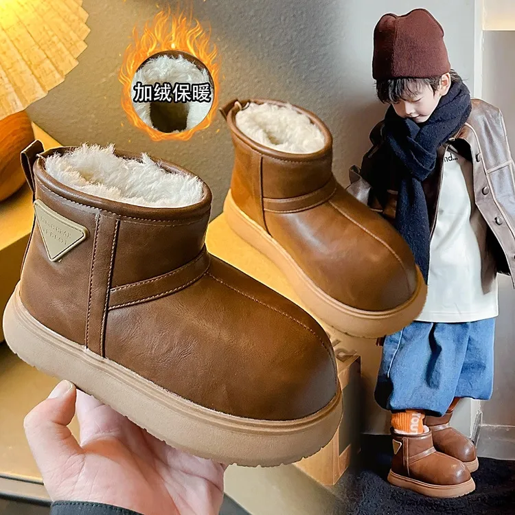 2204冬季新款童鞋儿童雪地靴男童大头加绒棉靴女童大棉丑萌棉鞋潮