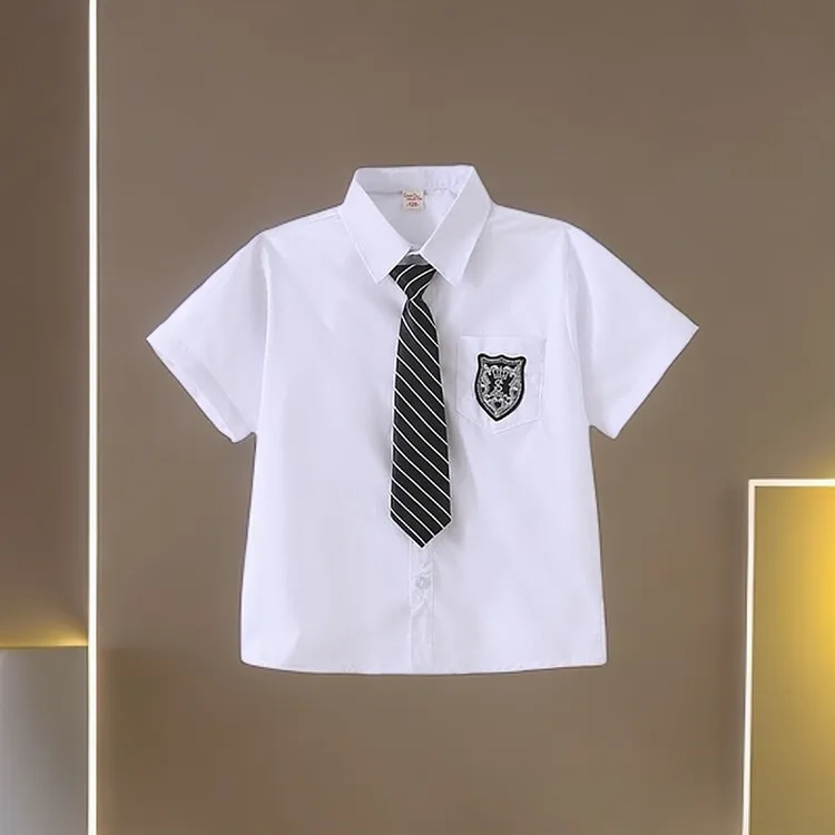 男童短袖白衬衫棉儿童夏季薄款白色衬衣中大童表演服小学生校服