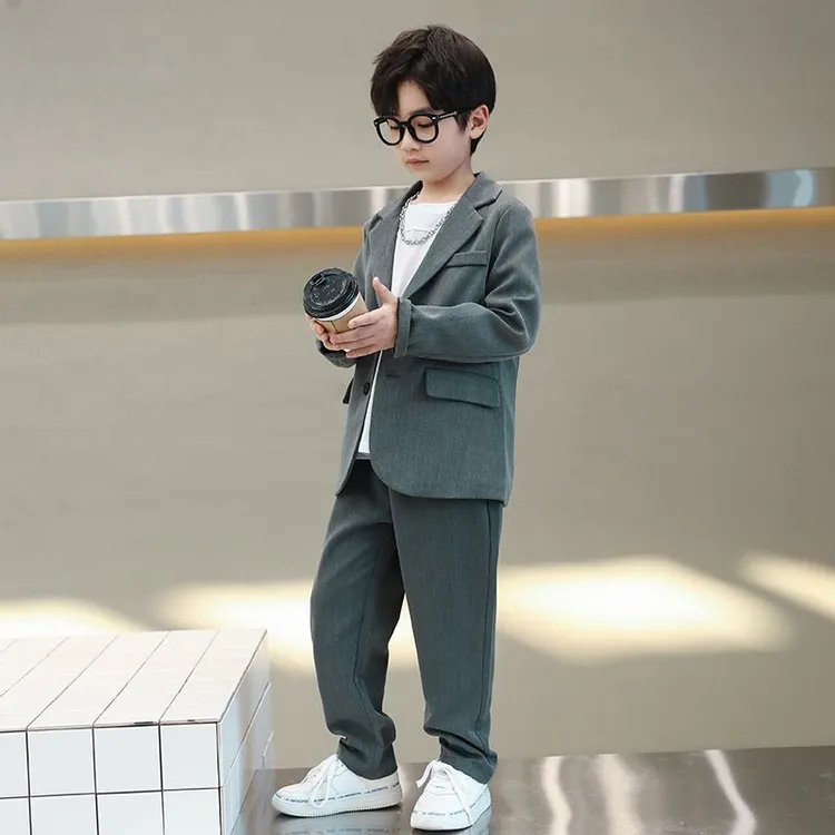 儿童西装套装男童春秋款主持人花童礼服帅气炸街男孩休闲小西服潮
