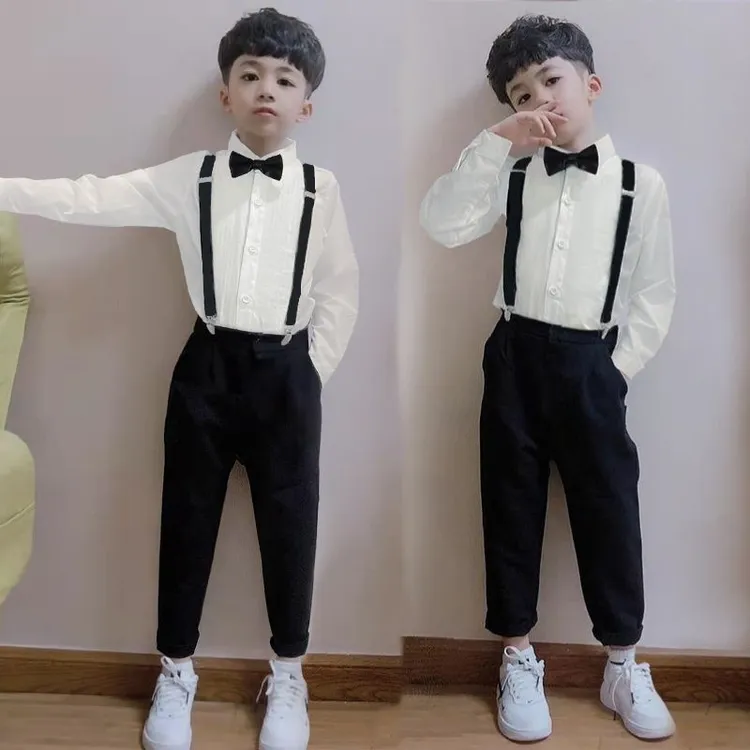 儿童西装套装男童春秋花童礼服英伦风小孩西服背带裤帅气钢琴演出