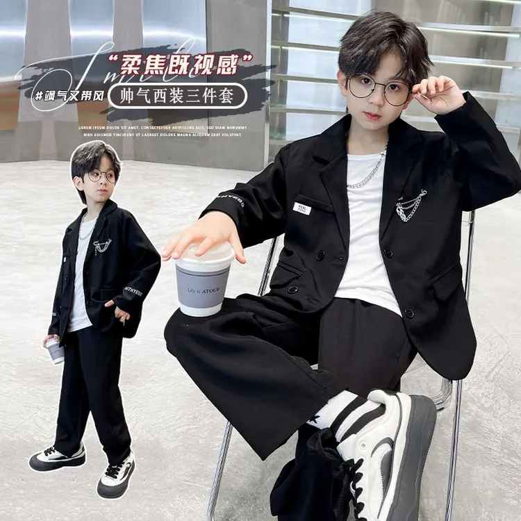 儿童西装套装男童帅气走秀演出服英伦风生日礼服秋季休闲小西服潮