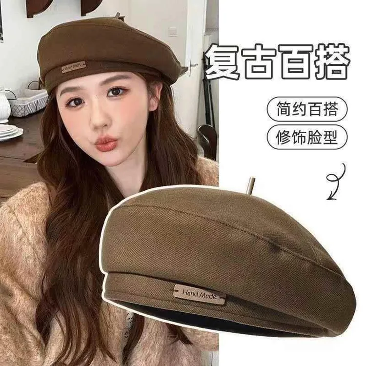 美拉德咖啡色贝雷帽女复古气质八角帽韩系时髦报童帽子文艺画家帽