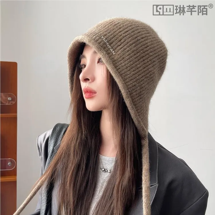冬季帽子女韩版保暖护耳毛线帽冬天加绒百搭时尚针织包头堆堆帽潮