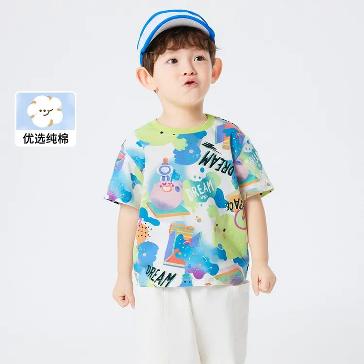 2024新款男童儿童短袖T恤夏装儿童洋气个性满印女童幼童短袖圆领
