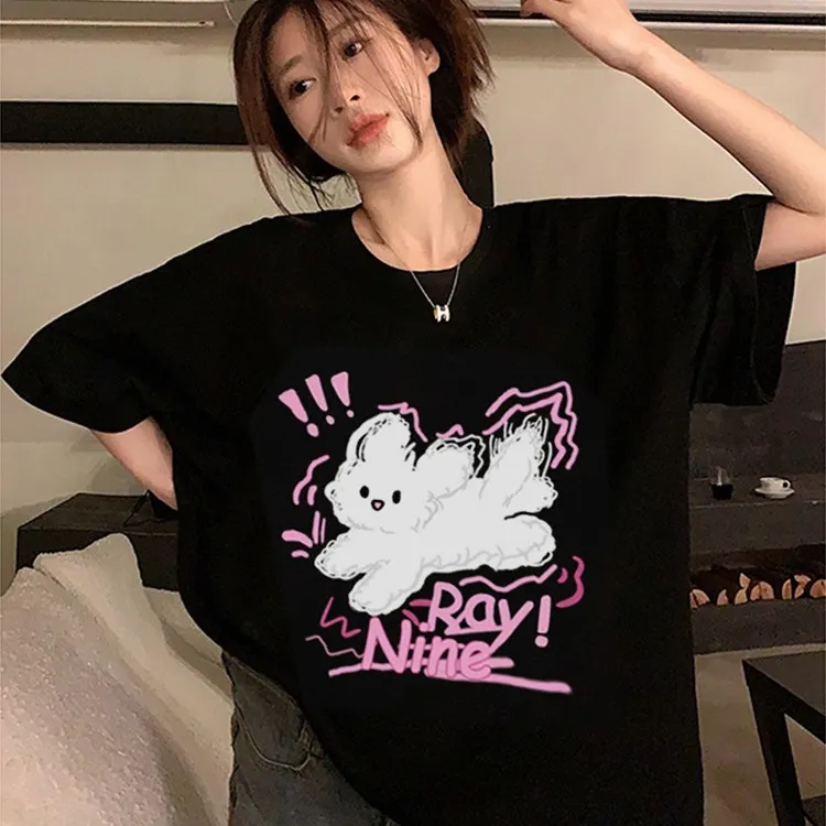 2023夏季新款创意可爱休闲短袖T恤女宽松小众中性风圆领上衣ins潮