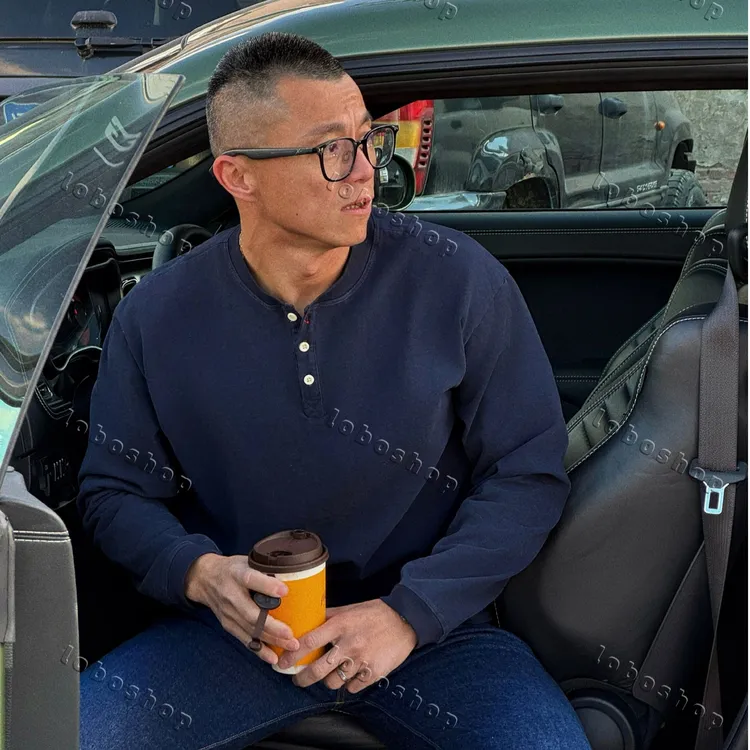 陈震同款两色复古德绒亨利衫长袖打底衫纯色休闲