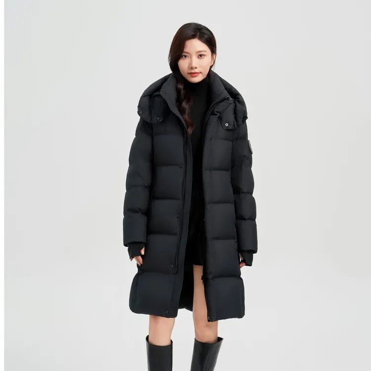 新款男女同款长款鹅绒服中长款8801保暖黑色羽绒服加厚外套冬季