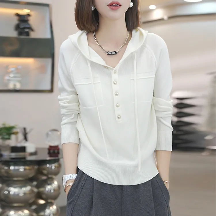 高级感连帽套头针织衫女春秋季2025新款宽松休闲气质显瘦百搭毛衣