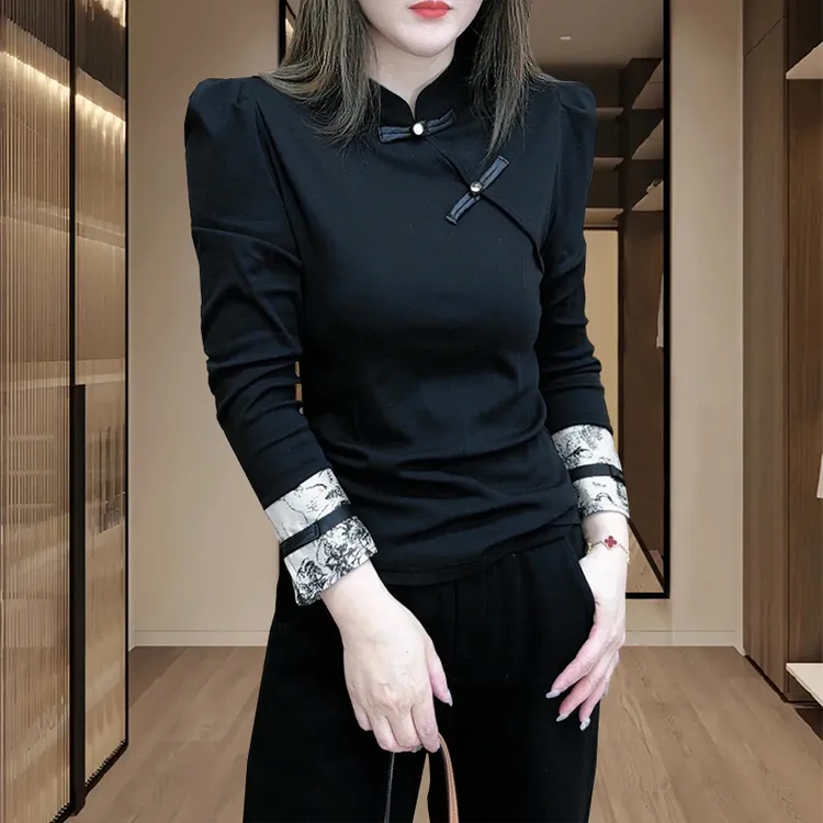 国风长袖t恤女2025春秋新款爆款时尚打底衫百搭显瘦设计感上衣服