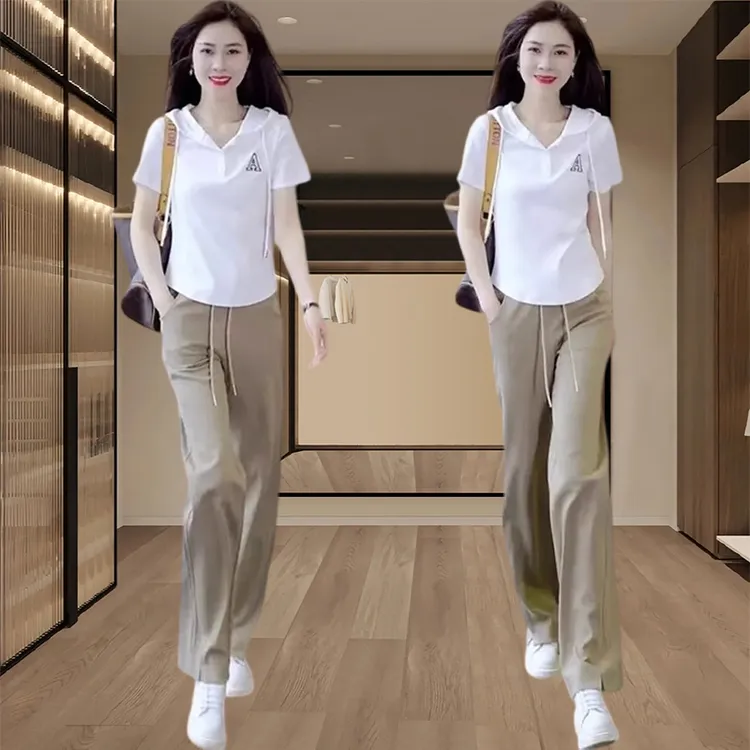 小个子流行时尚女装2025夏季新款休闲套装女时尚短袖长裤两件套潮