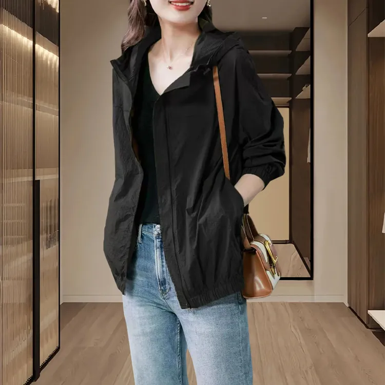 时尚连帽防晒衣短外套女2025年夏季新款韩版大码小个子宽松防晒服