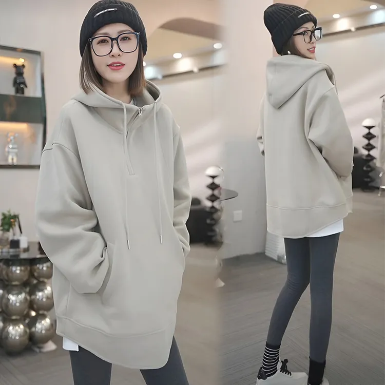 中长款半拉链连帽卫衣女2025春秋季新款大码洋气显瘦减龄百搭外套