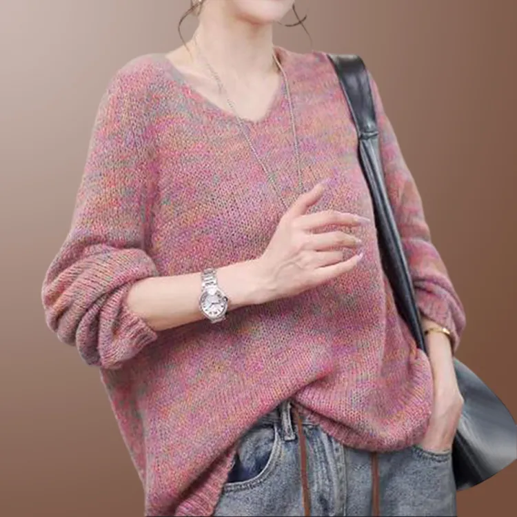 高级感V领网红毛衣女2025春秋韩版轻奢休闲宽松大版针织衫上衣女 