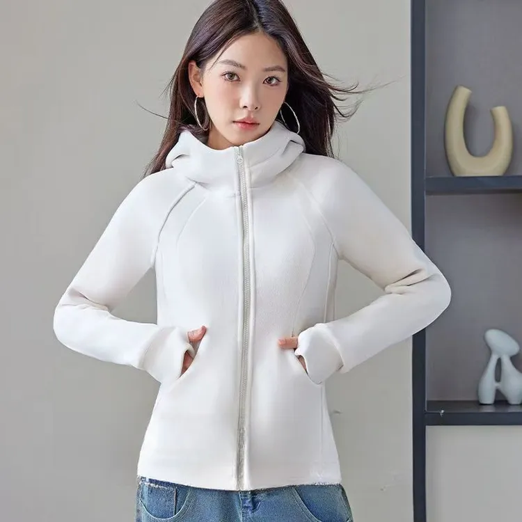 lulu同款修身防风卫衣双面加厚奥利绒连帽高领运动外套女秋冬新款