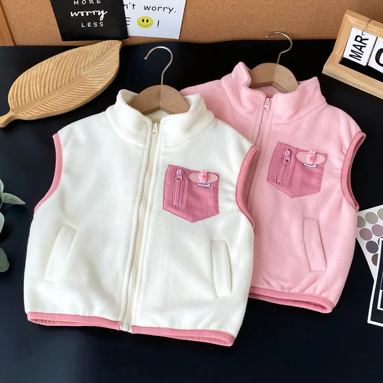 女童春秋马甲2024新款小女孩时髦外穿马甲宝宝双面绒保暖甜美外套