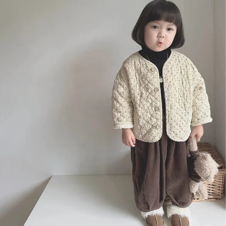 女童外套2024秋冬韩版男女童宝宝百搭宽松点点外套儿童高品质裤子