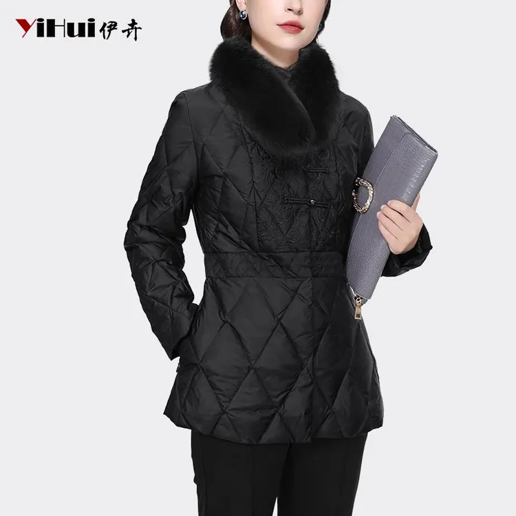 YIHUI伊卉短款羽绒服时尚女款收腰修身保暖冬季狐狸毛领WH231780