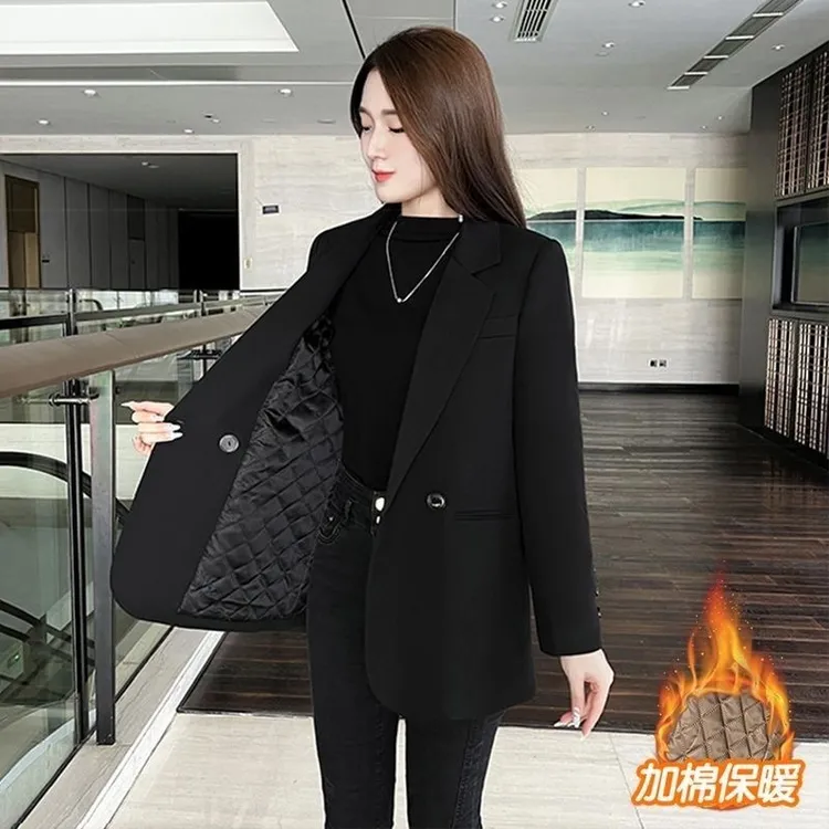 大码加棉加厚西装外套女秋冬季新款韩版小个子休闲流行百搭小西服