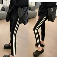 903薄款百搭条杠显瘦气质洋气修身弹力时尚夏季黑色新款休闲裤