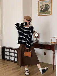 【潘潘.908812】条纹长袖宽松显瘦镂空薄款针织衫