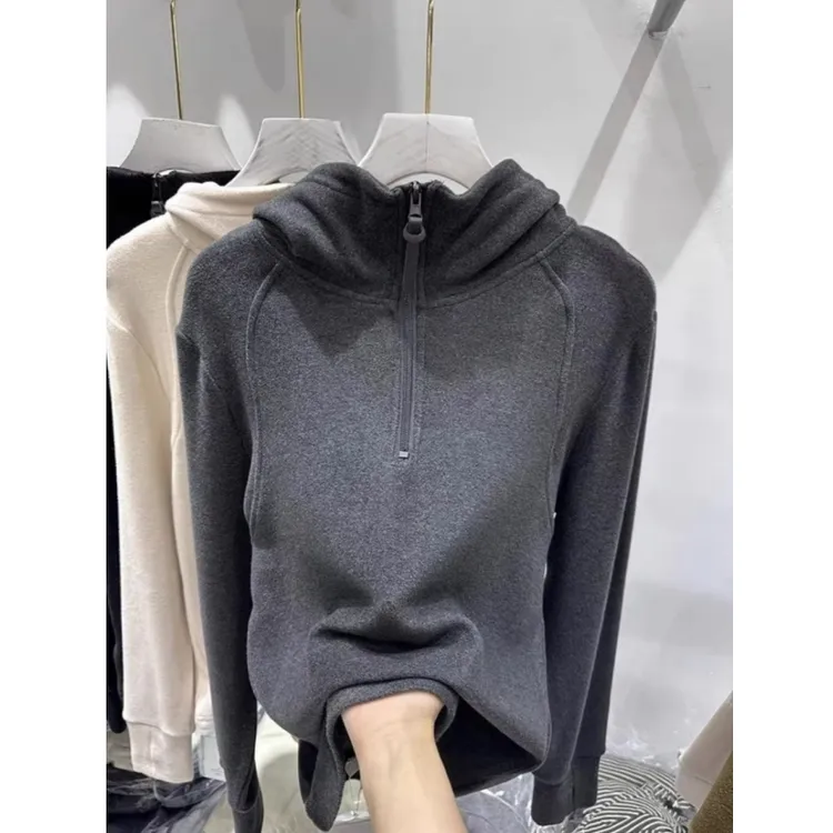 连帽拉链德绒内搭打底衫女冬季韩版宽松小众百搭休闲加绒卫衣外套