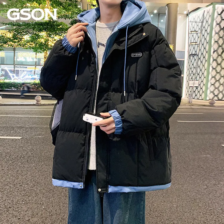 森馬集团旗下GSON假两件棉衣男士冬季加厚款港风棉袄学生棉服外套