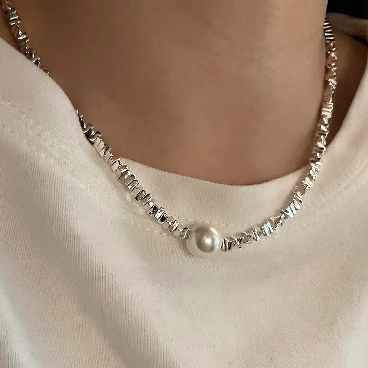 铜合金项链 《璀璨》可盐可甜休闲名媛碎银项链仿珍珠锁骨链轻奢