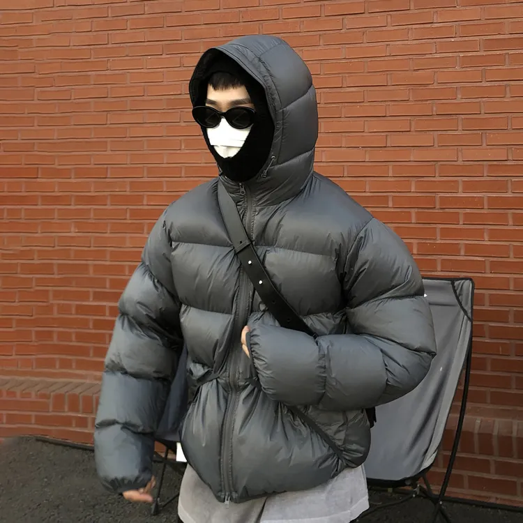 灰色连帽短款加棉加厚棉衣男士冬款潮流牌高级感网红男款棉服外套