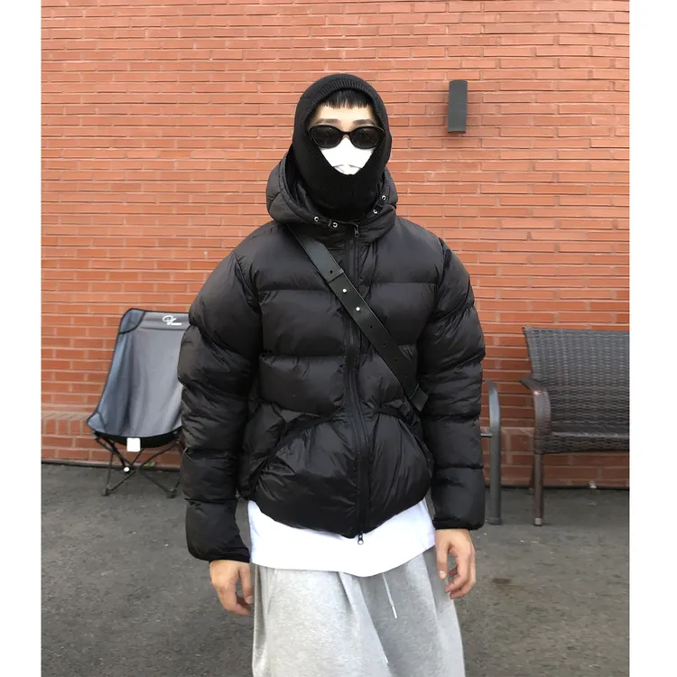 黑色短款连帽棉服外套男士冬季宽松网红款潮流高级感男款休闲外套