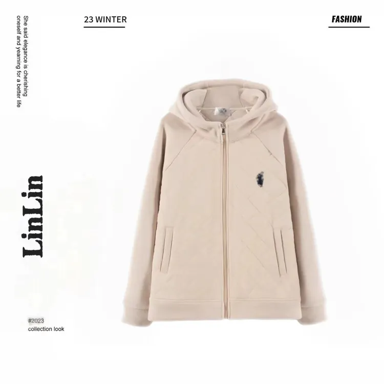 琳琳家-【绗棉小马】早春刺绣保暖透气时尚连帽上衣女休闲外套-PTS